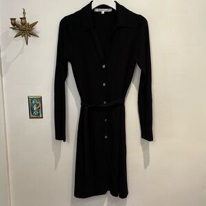 Max Studio Black Ribbed Belted Shirt Dress Medium